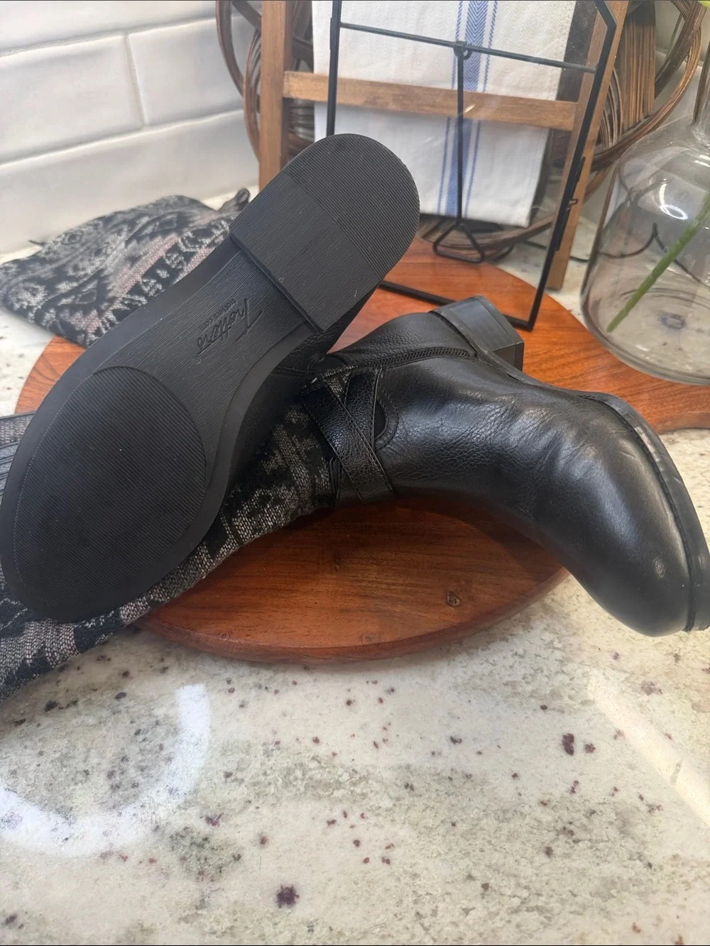 Trotters Black Leather Over-the-Knee Knit-Pattern Boots- NWOT